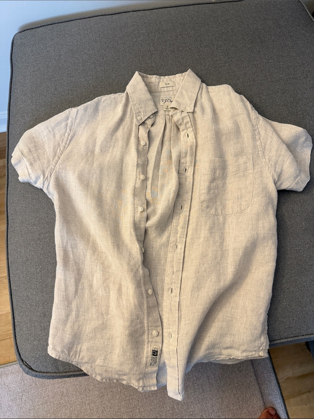 J. Crew Beige Linen Short-Sleeve Button-Down Shirt